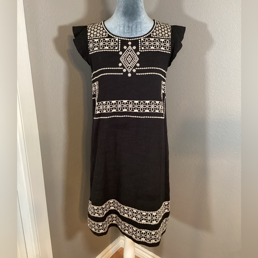 THML Embroidered Shift Dress Black White Size XS
